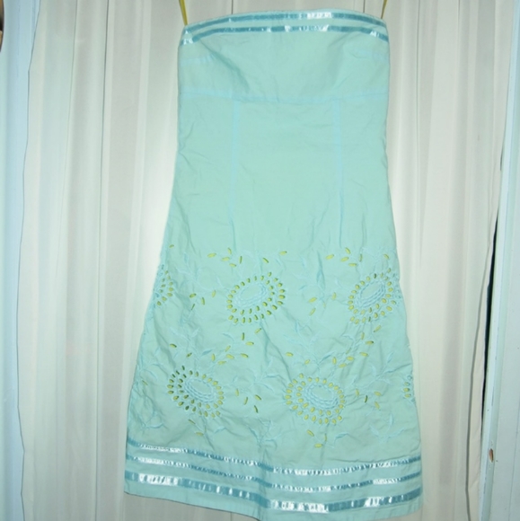 Express Turquoise Strapless Eyelet Dress - Picture 3 of 6